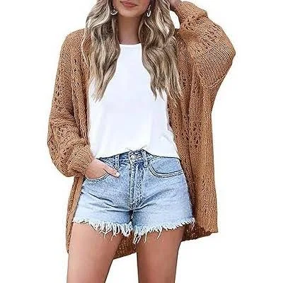 Zeagoo Women's Open Front Long Sleeve Crochet Cardigan