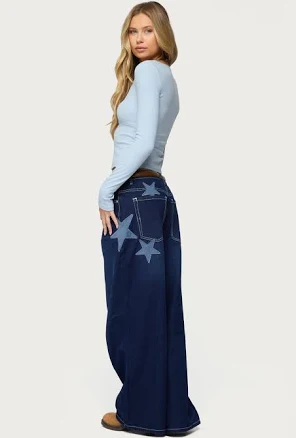 Trish Stars Low Rise Baggy Satin Jeans