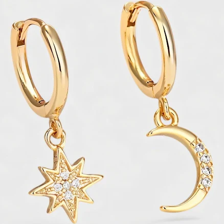 Celestia Star & Moon Gold Earrings