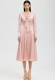 Silk Tie V Neckline Flare Dress 3 (l)