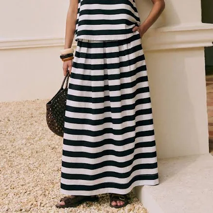 Stripe A Line Midi Skirt