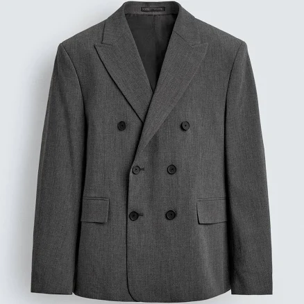 Zara Men's Double Breasted Wool Blazer