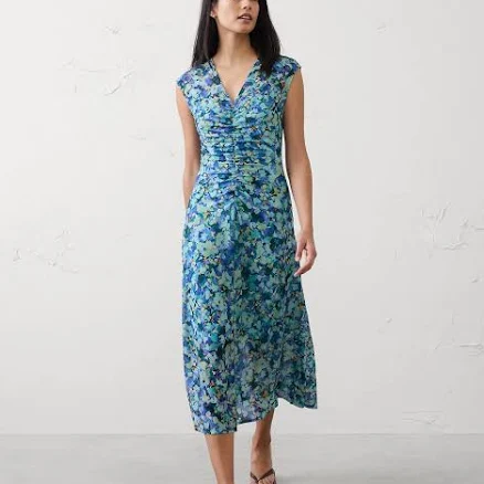 Women's Mesh Shirred-Waist Long Midi Dress