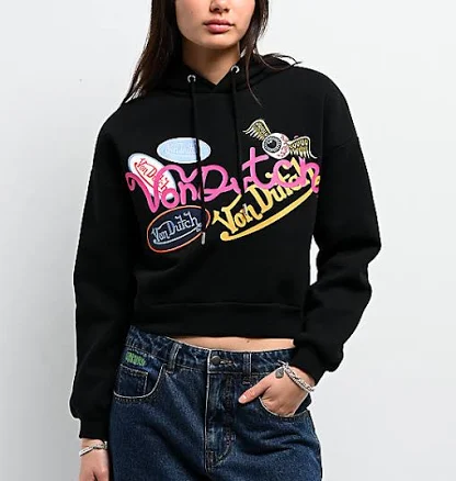Von Dutch Patch Art Black Crop Hoodie