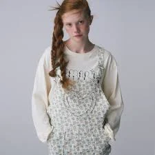 Frill Heart Corduroy Over-All, Floral Cream