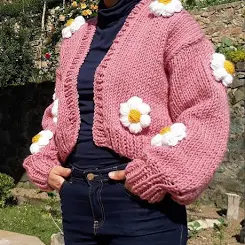 Oversized Daisy Flower Chunky CardiganOversized Daisy Flower Chunky Cardigan