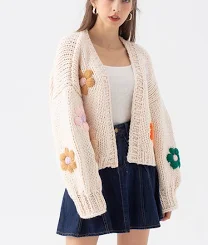 Stitch Flowers Hand-Knit Chunky CardiganStitch Flowers Hand-Knit Chunky Cardigan