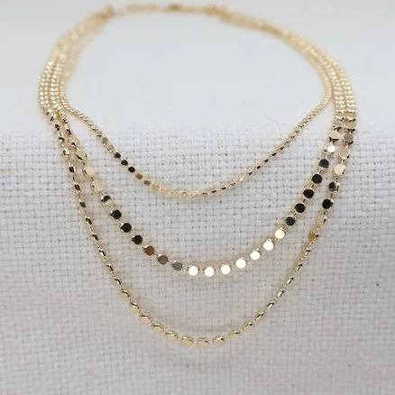 18K Gold-Filled Triple Layered Dot Chain Necklace