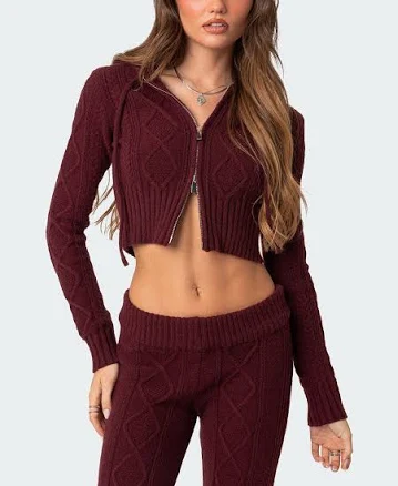 Edikted Women's Ray Cable Knit Hooded Cardigan