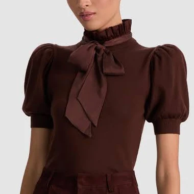 Alice + Olivia Women's Chase Puff-Sleeve Ruffle-Neck Sweater