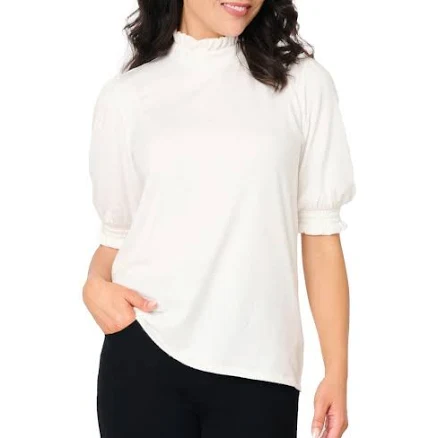 Gibsonlook Women's Ruffle Mock Neck Puff Sleeve Sweater