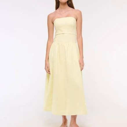 Abercrombie & Fitch Women's Premium Linen Drop-Waist Belted Midi Dress