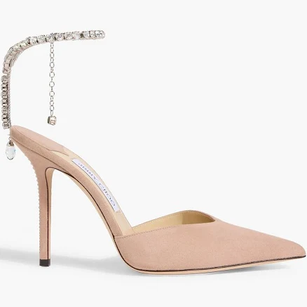Saeda 100 Crystal-embellished Suede Pumps In Brown