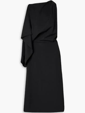 Proenza Schouler Elena draped asymmetric wool-blend gabardine midi dress - Women - Black Dresses - US 8