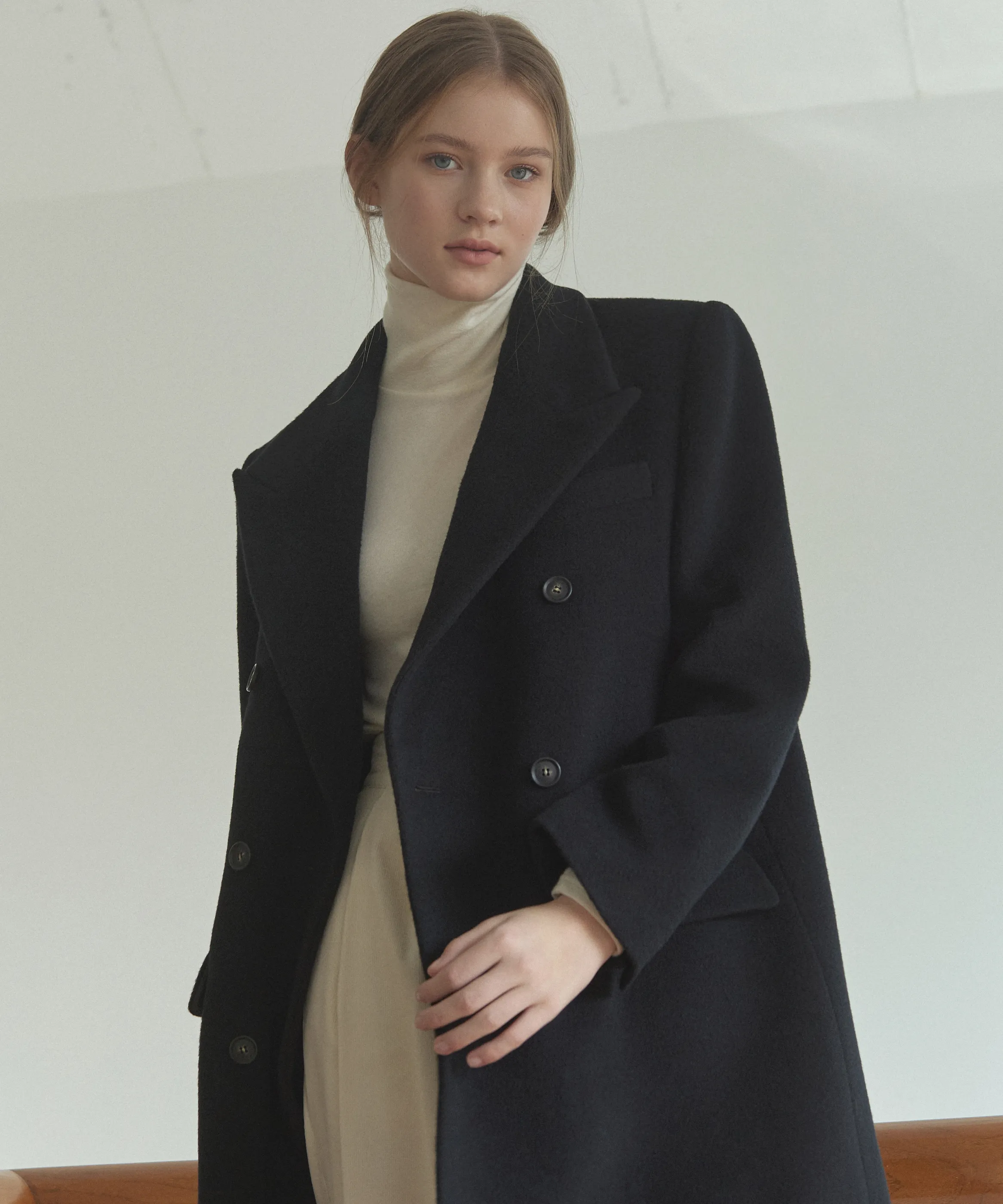Wool Double-Breasted Long Coat