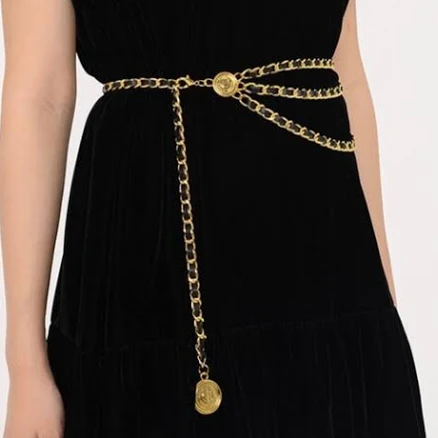 Luxe Leather Braided Multi Chain Belt