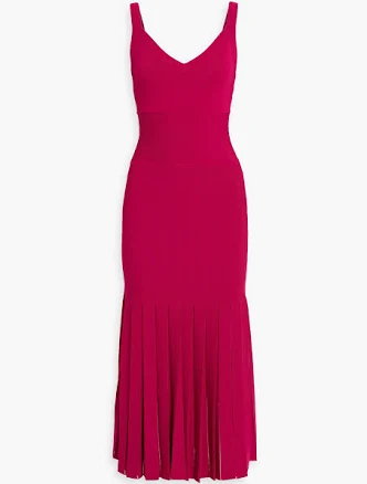 Herve Leger Pleated Bandage Midi Dress