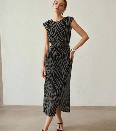 Romantic Pleated Wave Foil Dress