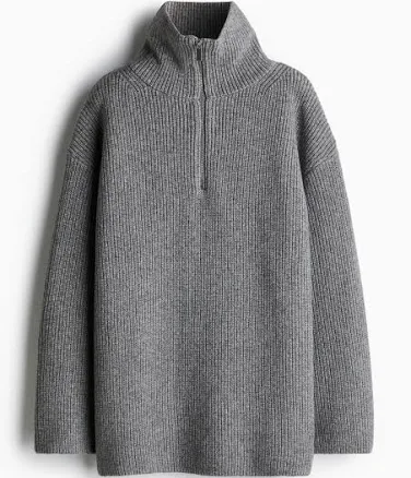 H&M Ladies Rib-knit Half-Zip Sweater