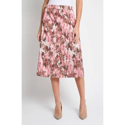 Misook Brushstroke Print Crêpe de Chine Midi Skirt in Honey Suckle/Charmeuse/Multi at Nordstrom Rack, Size Xx-Large