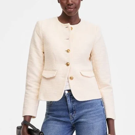 INC International Concepts Women's Collarless Cotton Tweed Jacket