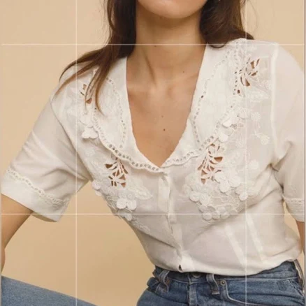 Rouje Embroidered Lace Collar Cotton Top