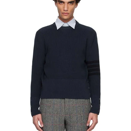 Thom Browne Men's Cotton Cardigan Stitch 4-Bar Sweater Navy (IT 4)