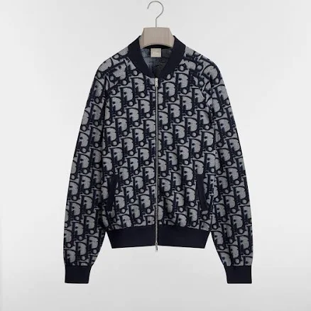 DIOR Men's Oblique Bomber Jacket in Cotton-Wool-Silk Jacquard