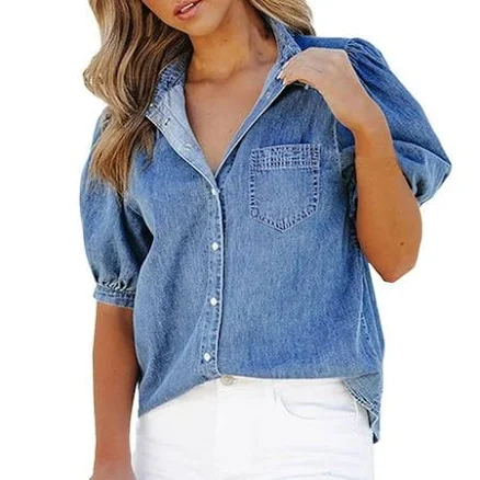 Women's Straight Pocket Loose Denim Shirt