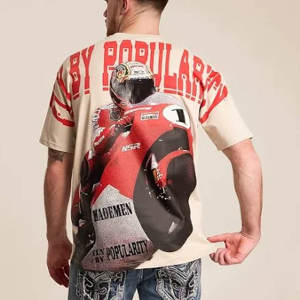 FLY by Popularity Men's Oversized Cotton Motorcycle T-Shirt