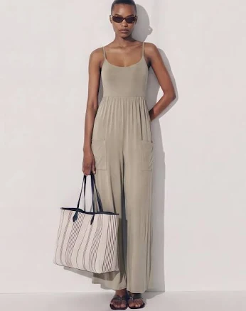 Sleeveless Knit Two Pocket Wide Leg Jumpsuit