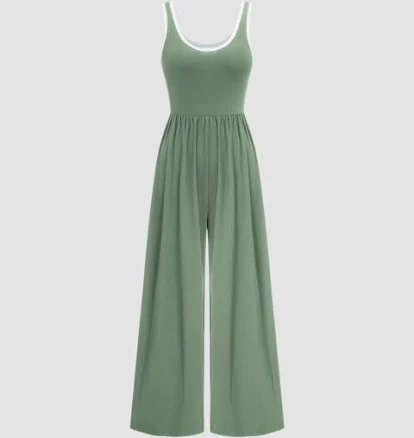 CIDER Women's High Waist Wide Leg Pocket Jumpsuit with Stretchy Breathable Knit Adjustable Length