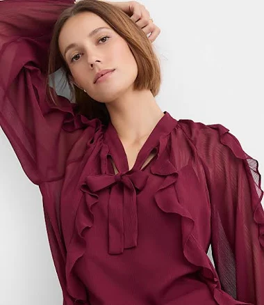 Loft Women's Ruffle Tie Neck Blouse