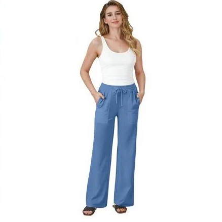 Women's Casual Drawstring Flowy Wide Leg Palazzo Pants