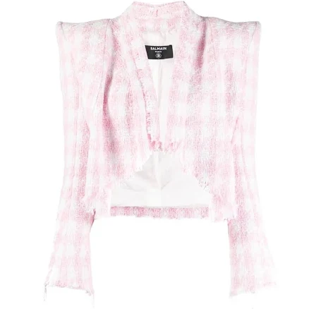 Balmain Women's Strong-Shoulder Houndstooth Tweed Jacket