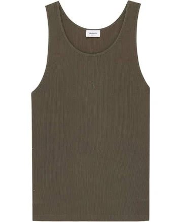 Saint Laurent Cassandre Ribbed Women Tank Top - Kaki Fonce
