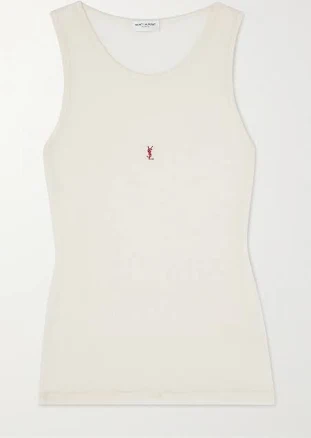 SAINT LAURENT Cassandre Embroidered Ribbed Wool Tank - Women - Beige Tops - XXL