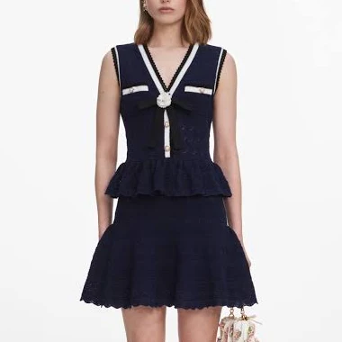 Self Portrait Peplum Pointelle Knit Mini Dress