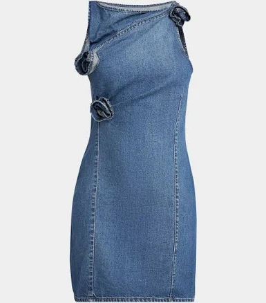 Coperni Blue Women's Asymmetric Flower Denim Minidress
