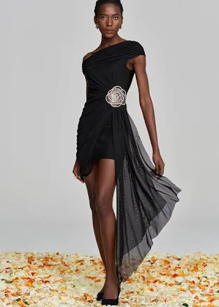 Innovare Denim Alvina Ruch Asymmetric Flower Mini Dress