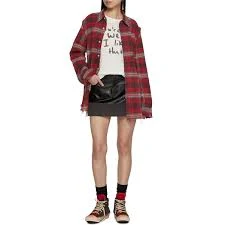 R13 Shredded Seam Drop Neck Flannel Shirt