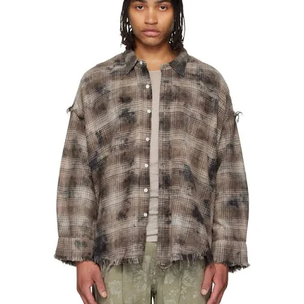 R13 Women's Gray Shredded Seam Drop Neck Shirt