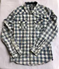 TNT Brand Denim & More Button Down Blue Plaid Shirt Medium