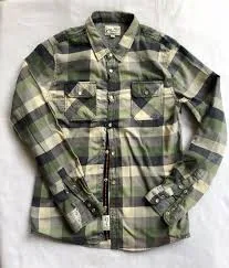 TNT Brand Since 1947 Snap Front Plaid Flannel Shirt Size Small Blue/Green/Cream