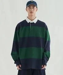 Over Fit Stripe Rugby Shirt [Navy/Green]