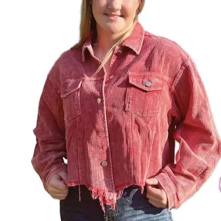 Vintage Washed Corduroy Distressed Front Hem Jacket