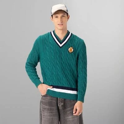 Members Only Men's Cable Knit Cotton V-Neck Cricket Sweater