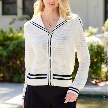 Karen Kane Women's Stripe Sailor Collar Cardigan
