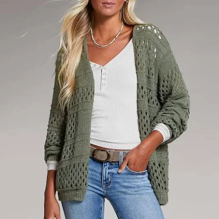 Buckle BKE Women's Polyester Pointelle Cardigan Sweater