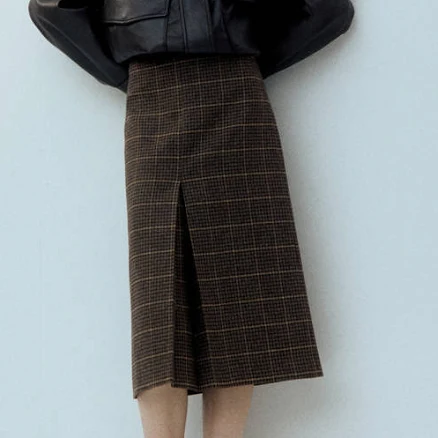 MANGO Women's Wool-Blend Check Midi Skirt